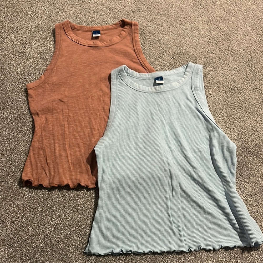 Old Navy Red and Blue Ribbed Sleeveless Tank Tops
